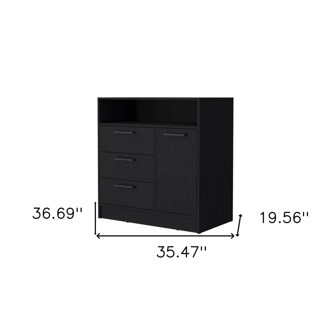 35" Black Three Drawer Dresser