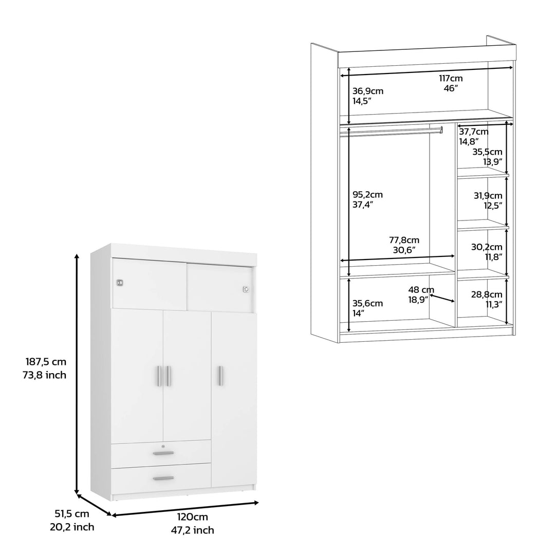 47" White Two Drawer Dresser