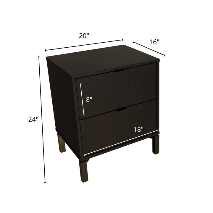 24" Black Two Drawer Faux Wood Nightstand