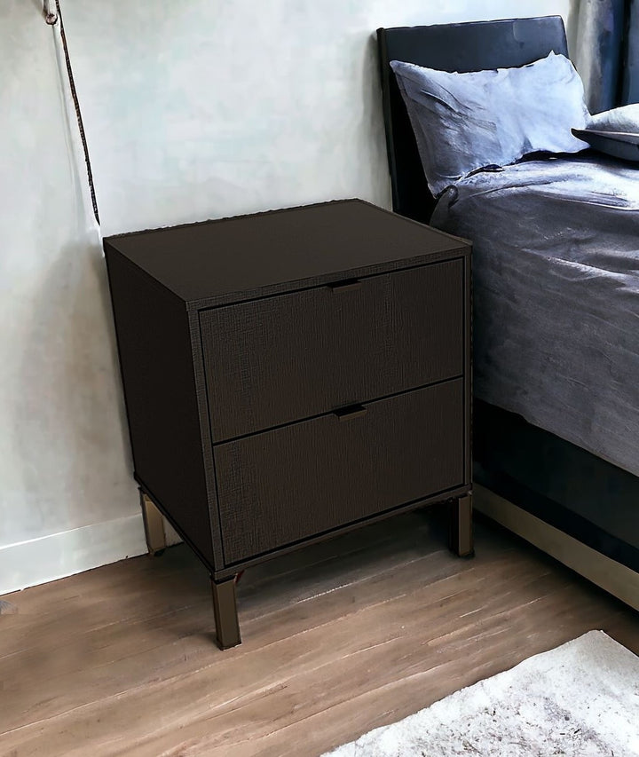 24" Black Two Drawer Faux Wood Nightstand