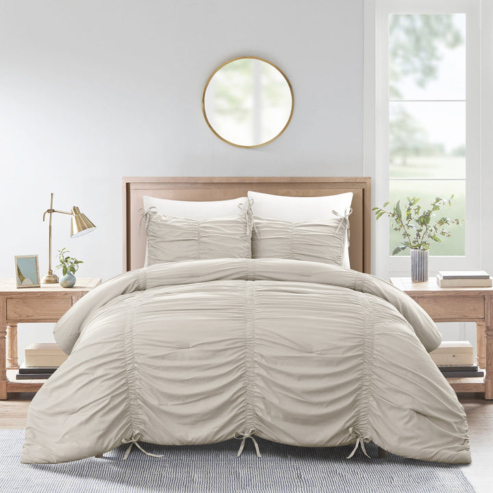 Beige Twin Polyester 180 Thread Count Washable Down Comforter Set