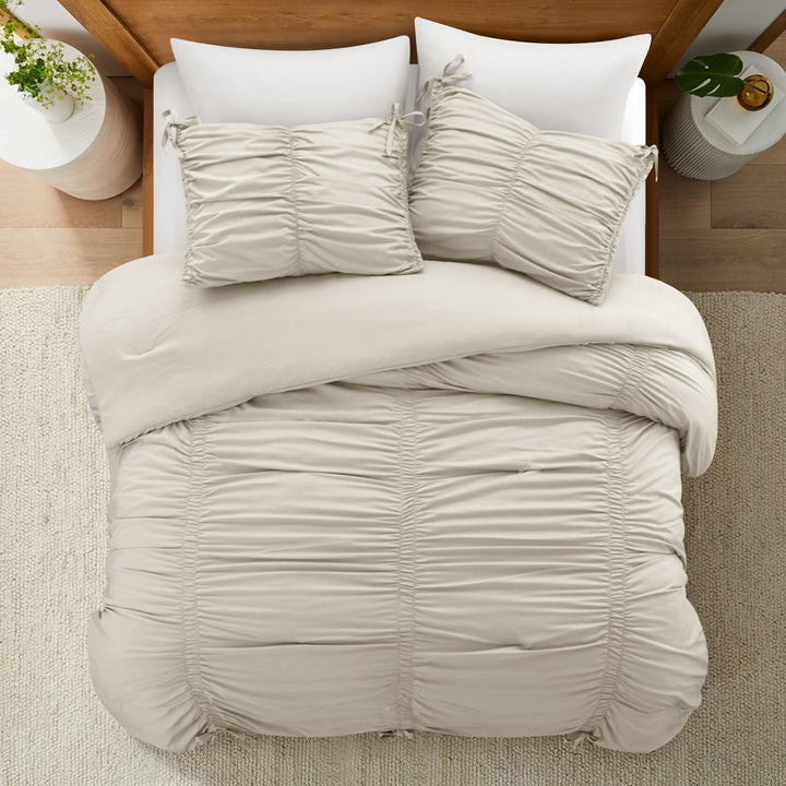 Beige Twin Polyester 180 Thread Count Washable Down Comforter Set