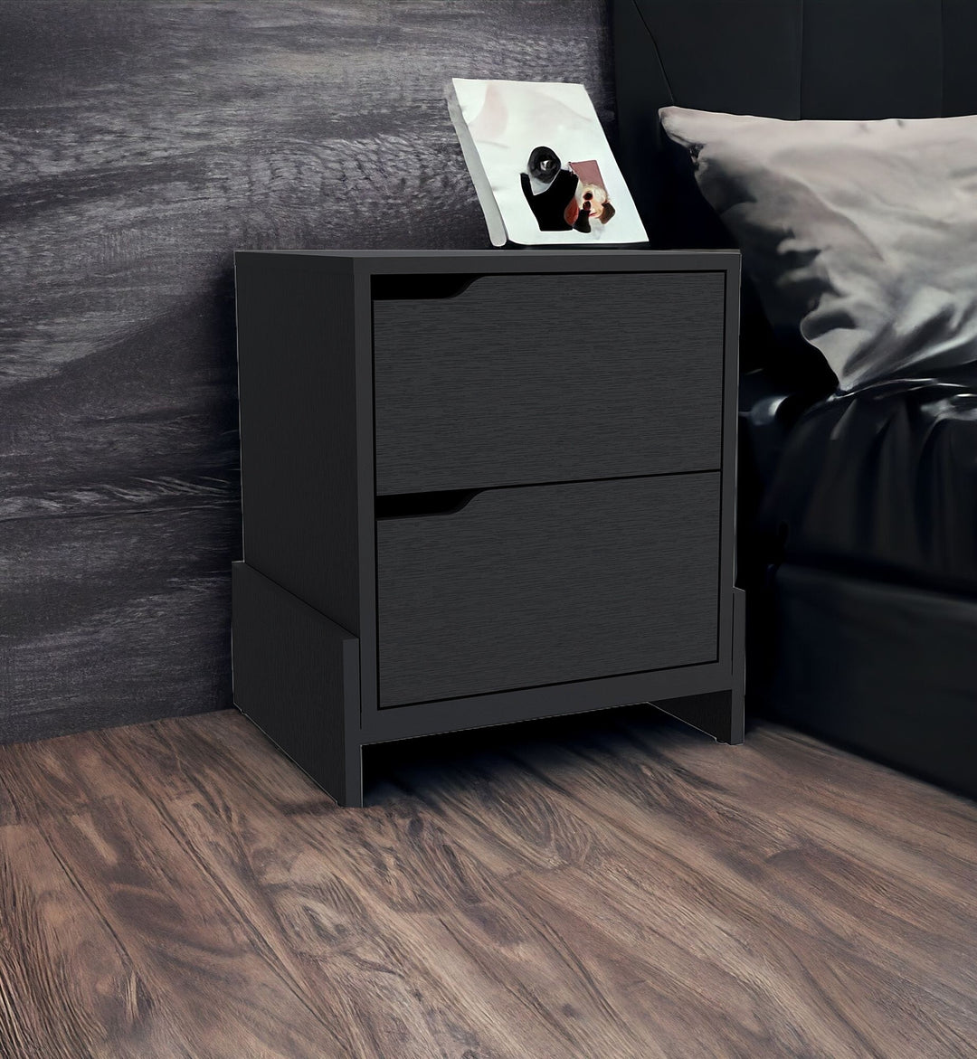 20" Black Two Drawer Faux Wood Nightstand