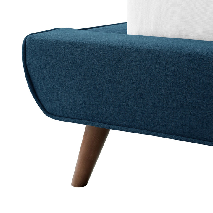 Denim Blue Solid Wood Full Upholstered Linen Bed