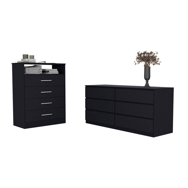 31" Black Six Drawer Standard Dresser