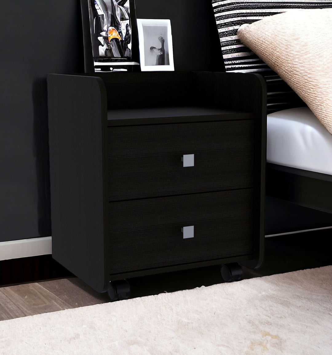 22" Black Two Drawer Faux Wood Nightstand