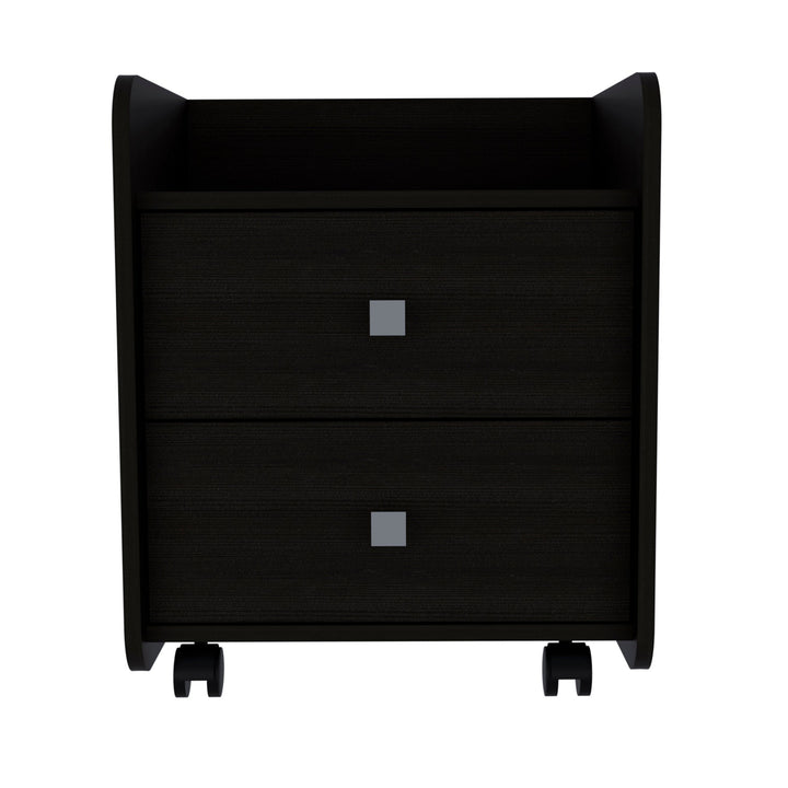 22" Black Two Drawer Faux Wood Nightstand