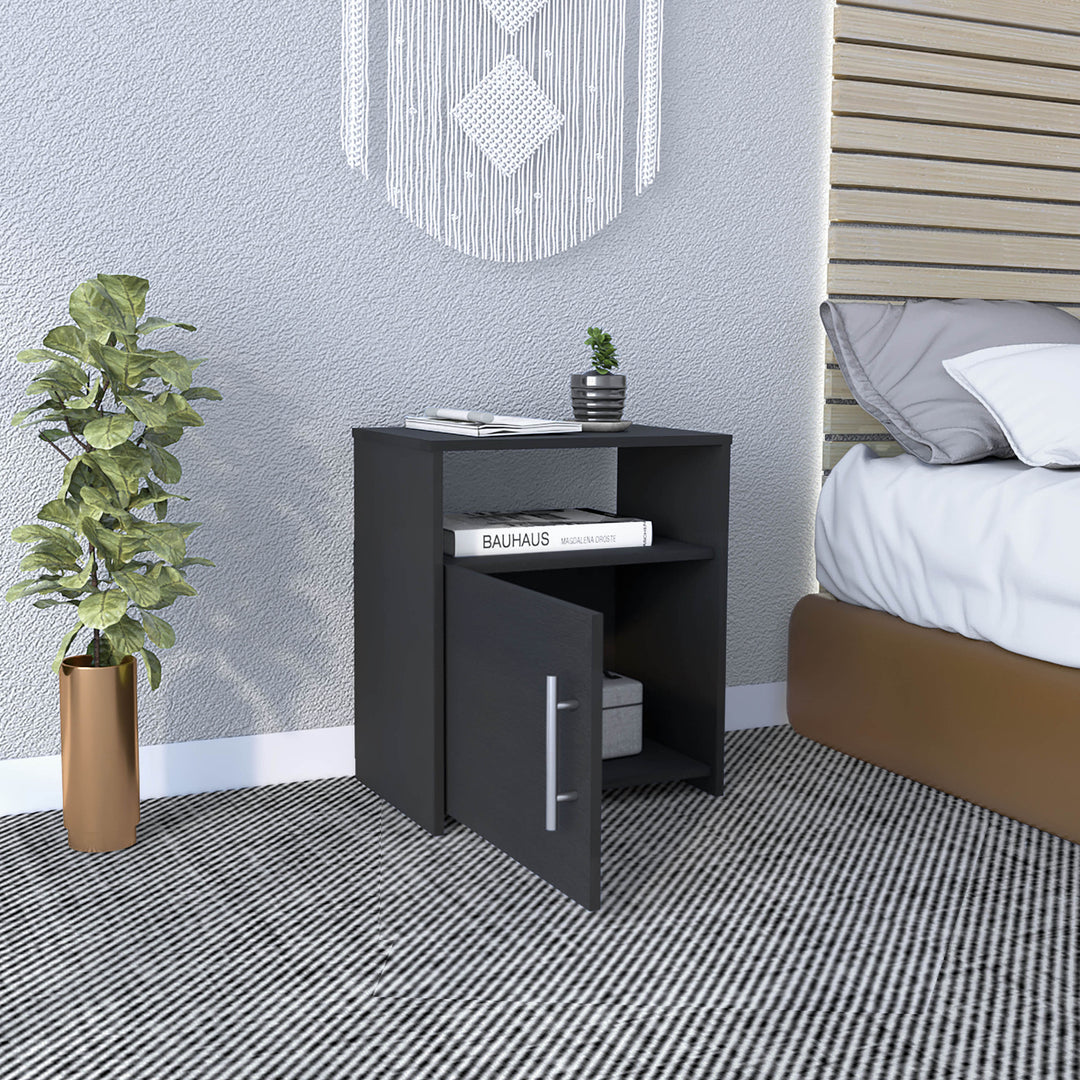 23" Black Faux Wood Nightstand With Storage