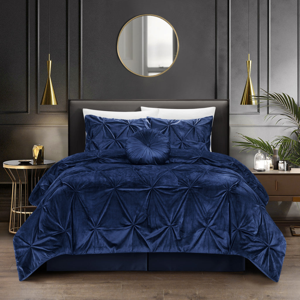 Navy Blue King PolYester 130 Thread Count Washable Down Comforter Set