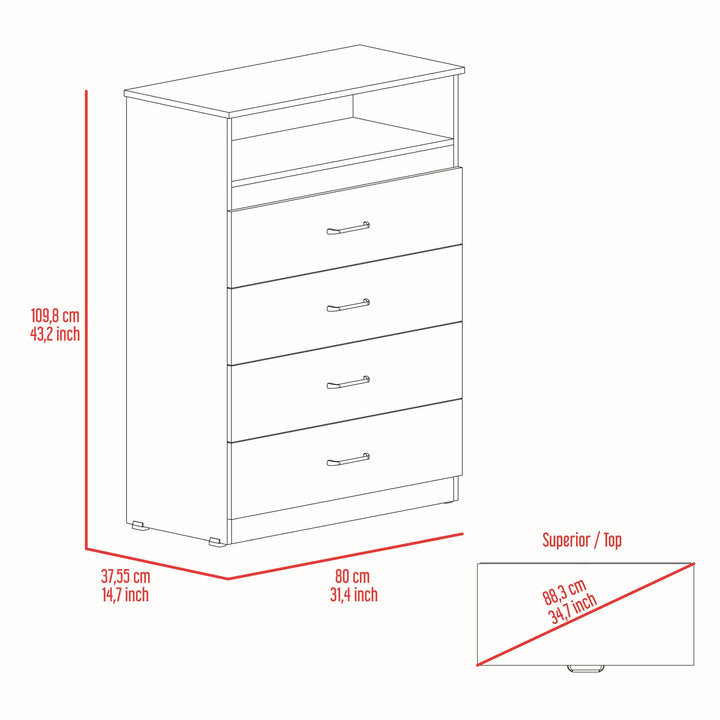 47" White Four Drawer Dresser