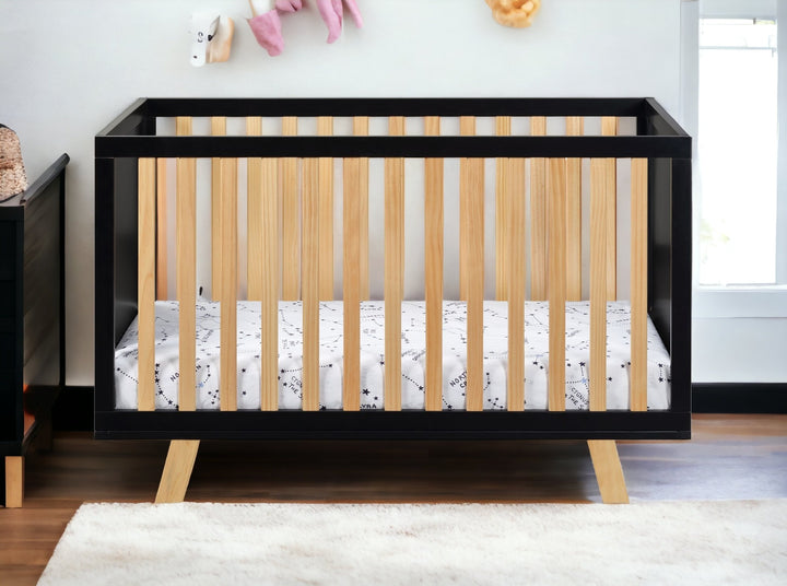 Black Solid and Manufactured Wood Standard Three In One Convertible Crib