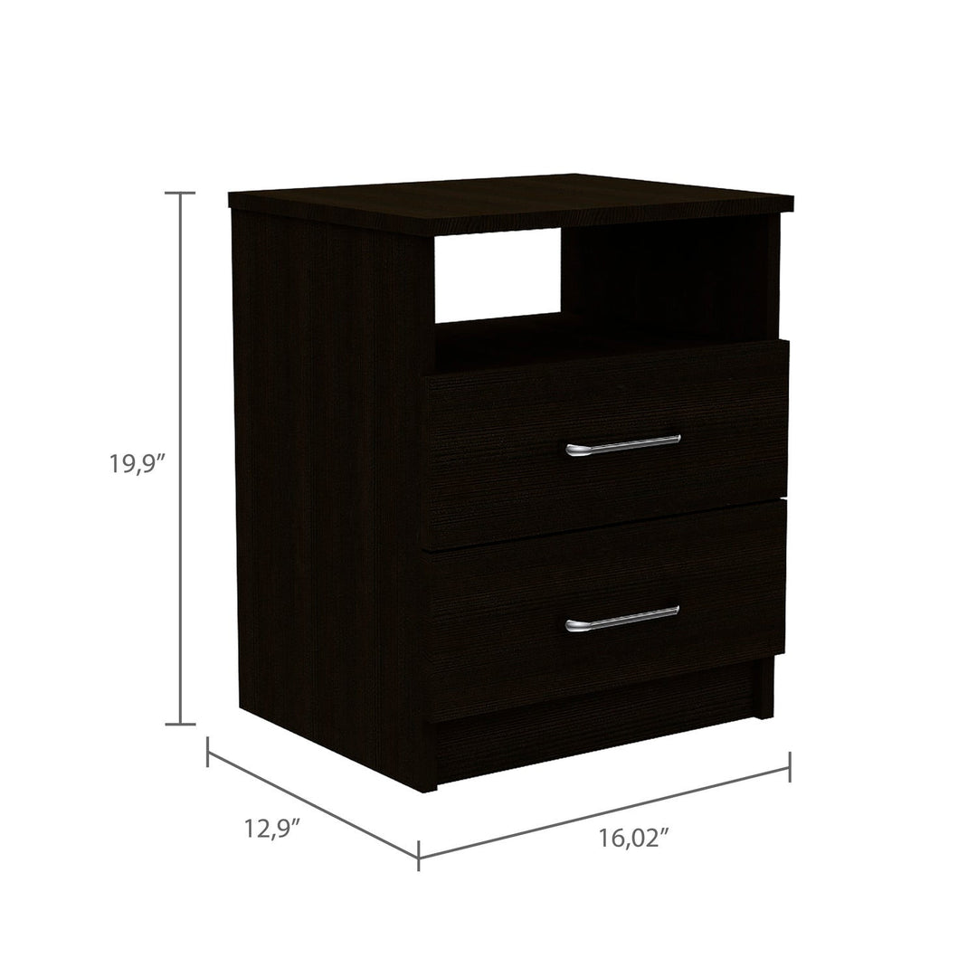 20" Black Two Drawer Faux Wood Nightstand