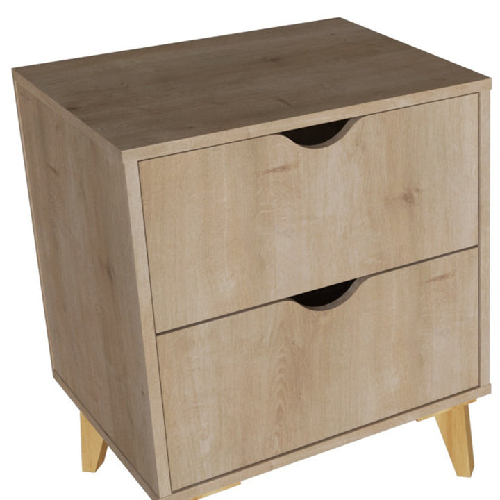 20" Natural Two Drawer Faux Wood Nightstand