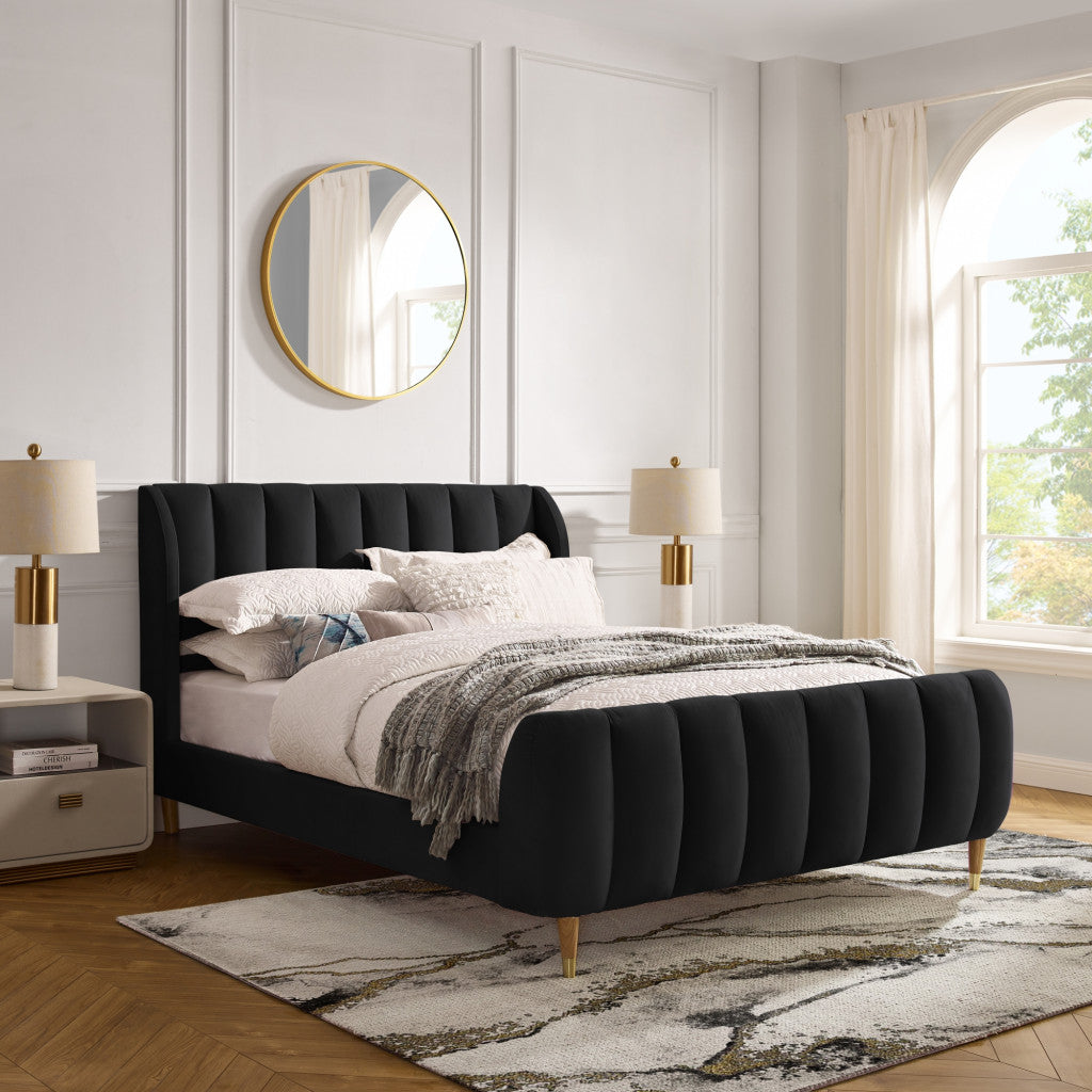 Black Solid Wood King Tufted Upholstered Velvet Bed