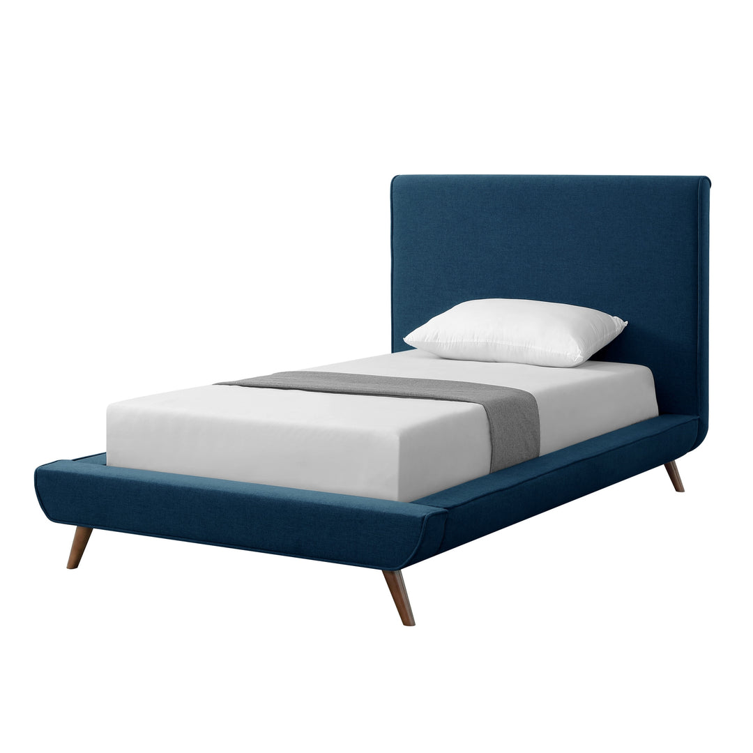 Denim Blue Solid Wood Twin Upholstered Linen Bed