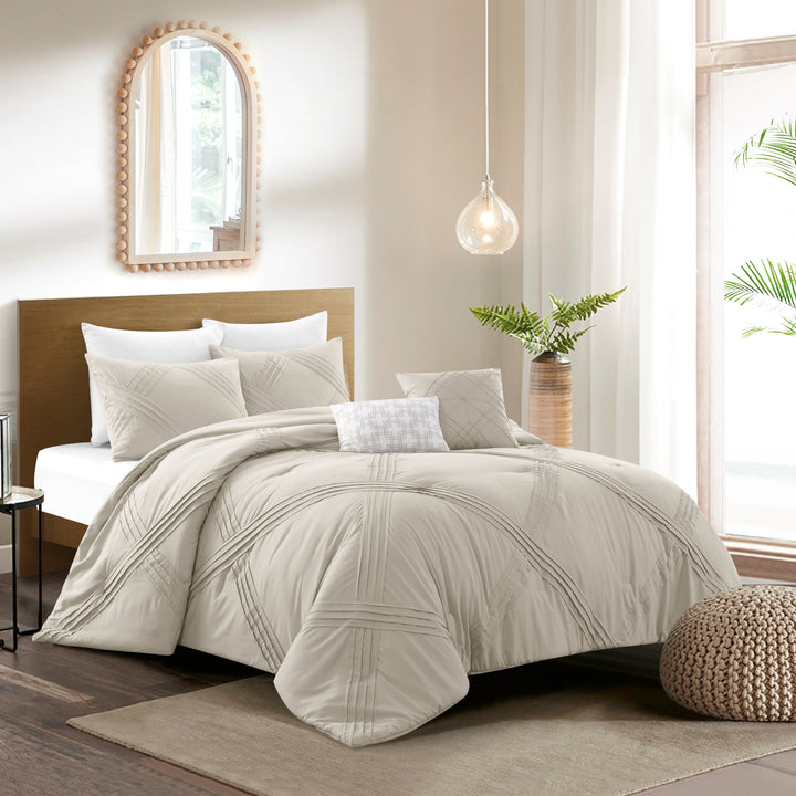 Beige King Polyester 140 Thread Count Washable Down Comforter Set