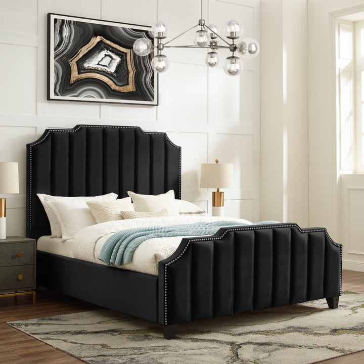 Gray Solid Wood King Tufted Upholstered Velvet Bed with Nailhead Trim