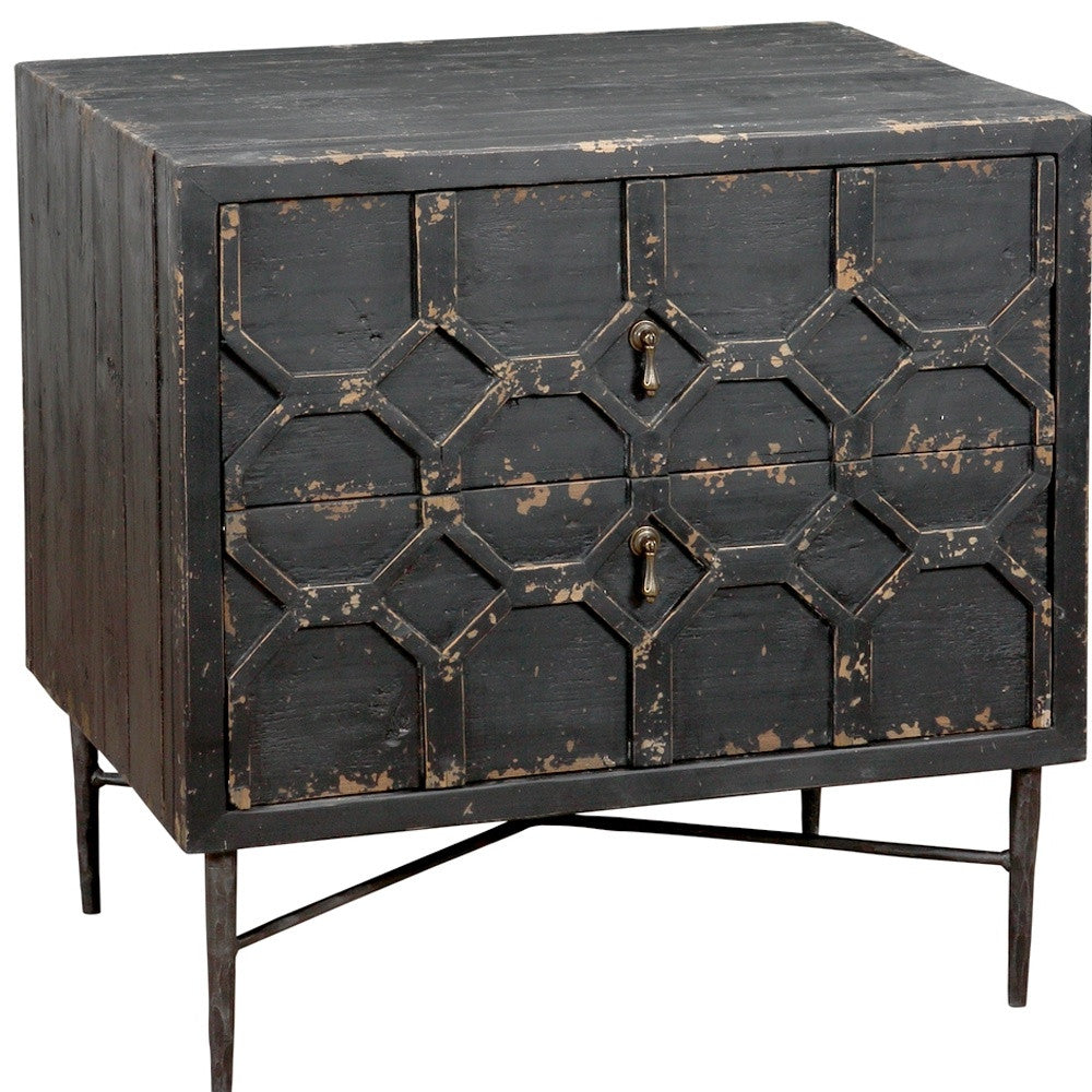 28" Black Two Drawer Nightstand