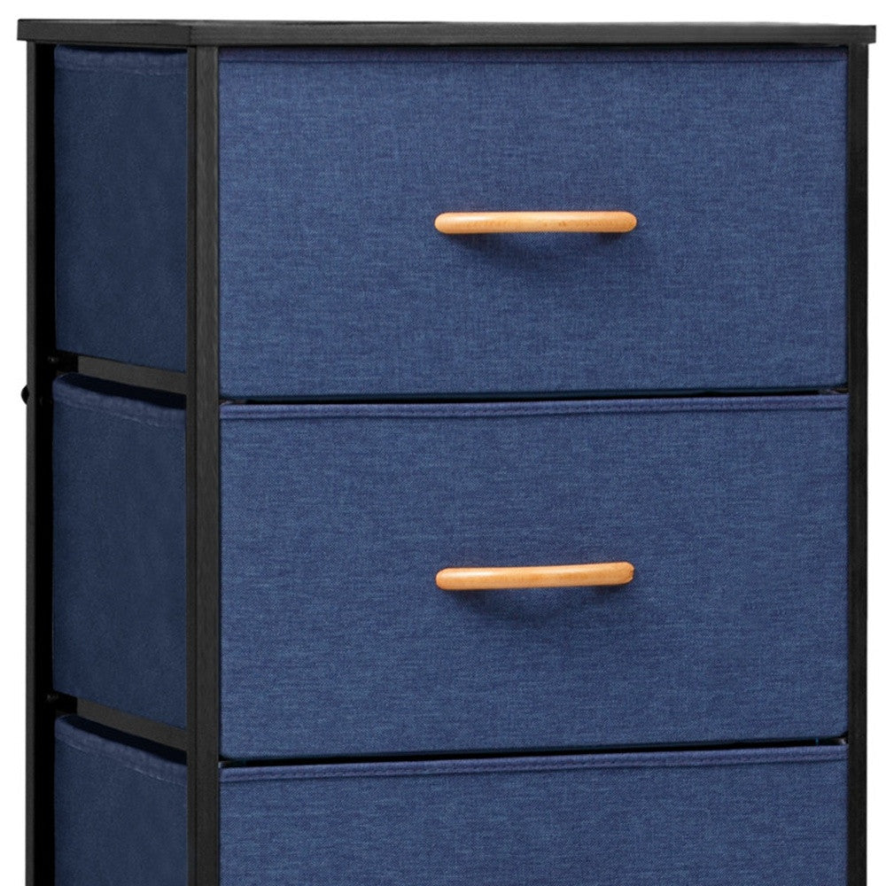 18" Blue and Black Steel and Fabric Five Drawer Chest