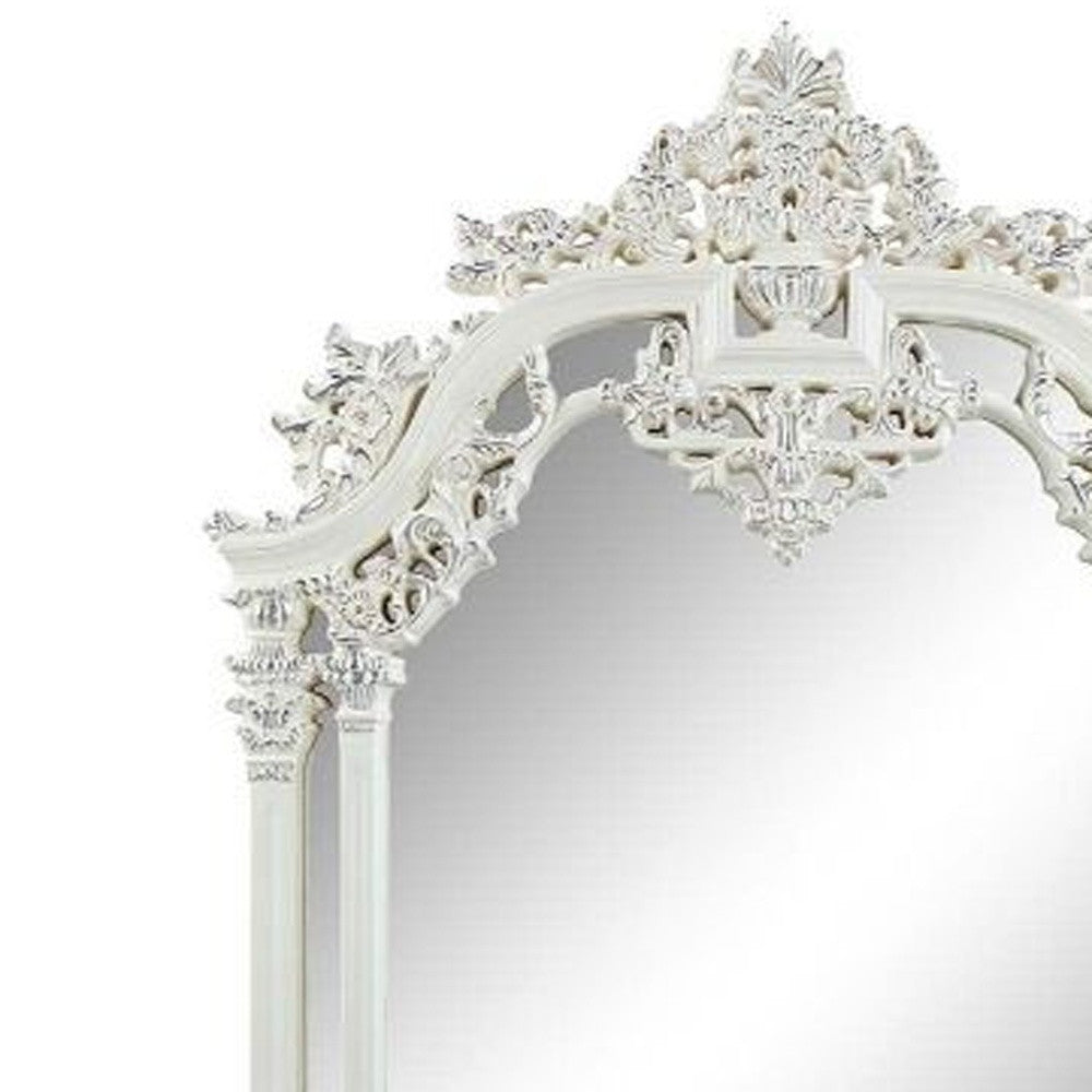 59" Antique White Finish Irregular Framed Dresser Mirror