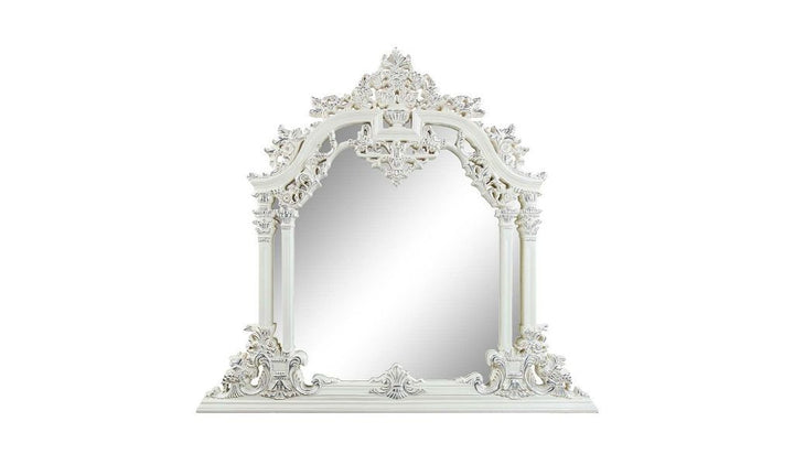 59" Antique White Finish Irregular Framed Dresser Mirror