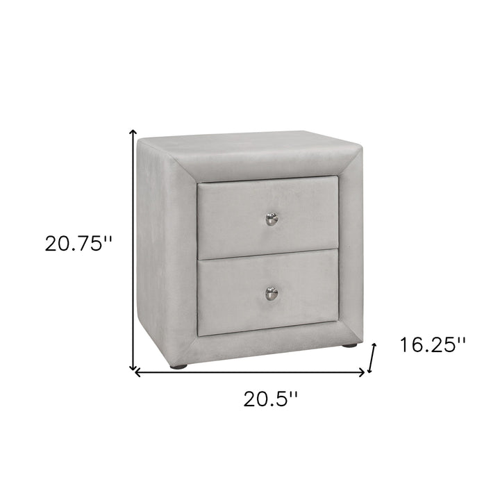 21" Light Gray Velvet Two Drawer Nightstand