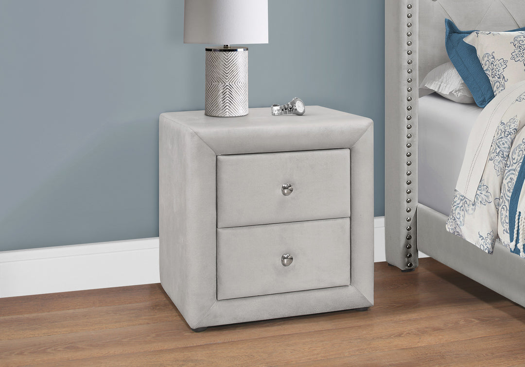 21" Light Gray Velvet Two Drawer Nightstand