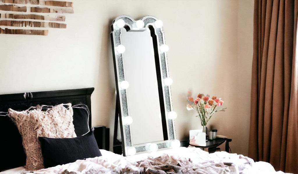 63" Mirrored & Faux Diamonds Cheval Standing Mirror