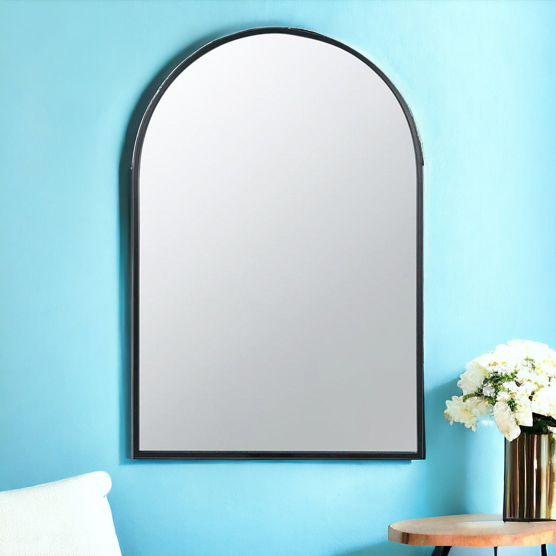 36" Black Metal Arch Accent Mirror