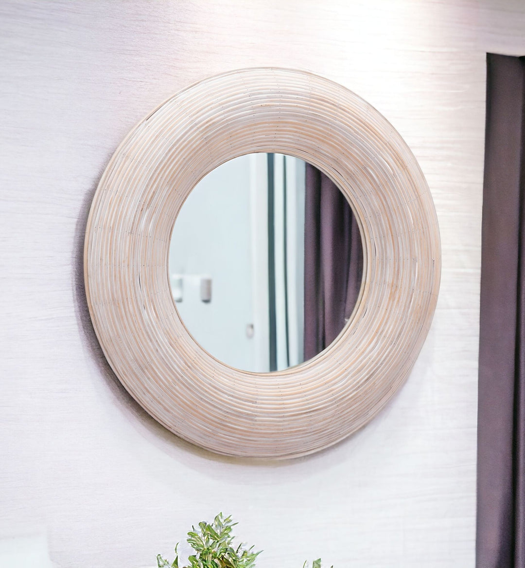 Beige Round Framed Accent Mirror