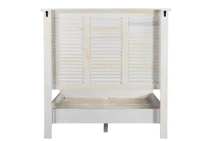 Distressed White and Multi Shutter Style Reclaimed Wood Queen Bed