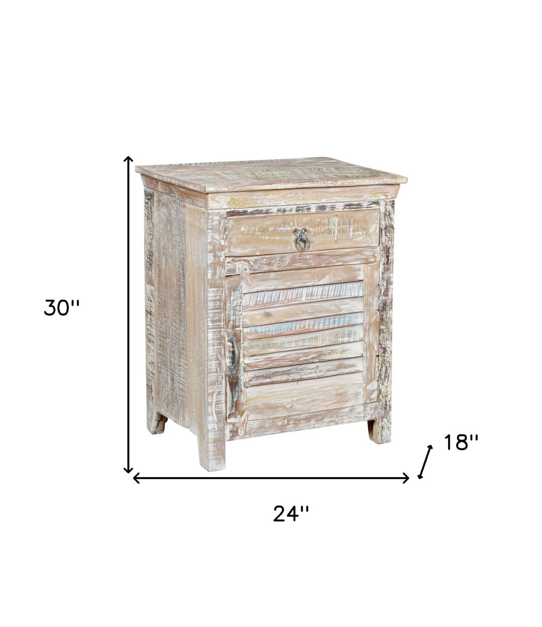 30" Distressed White One Drawer Shutter Solid Wood Nightstand