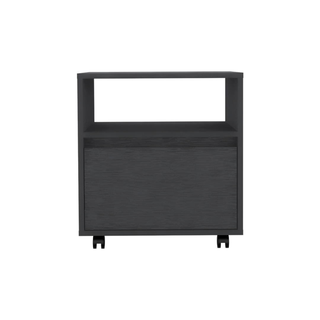 20" Black One Drawer Faux Wood Nightstand