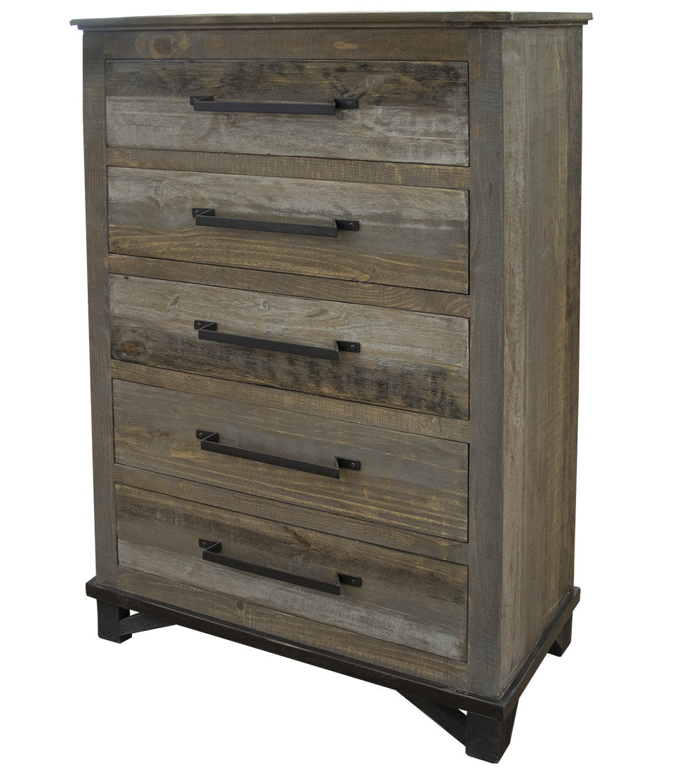 37" Gray Solid Wood Five Drawer Chest