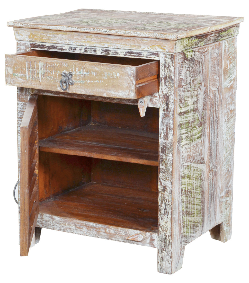 30" Distressed White One Drawer Shutter Solid Wood Nightstand