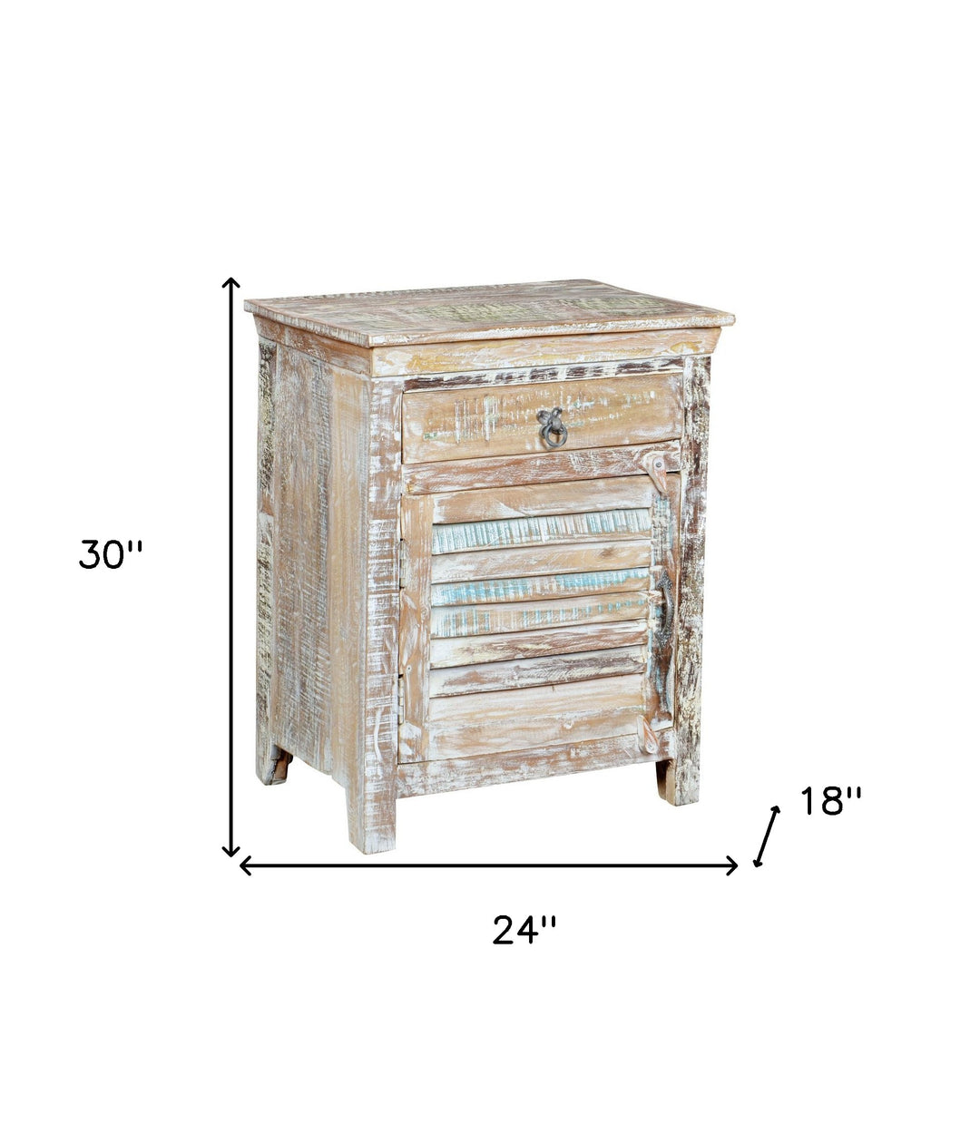 30" Distressed White One Drawer Shutter Solid Wood Nightstand