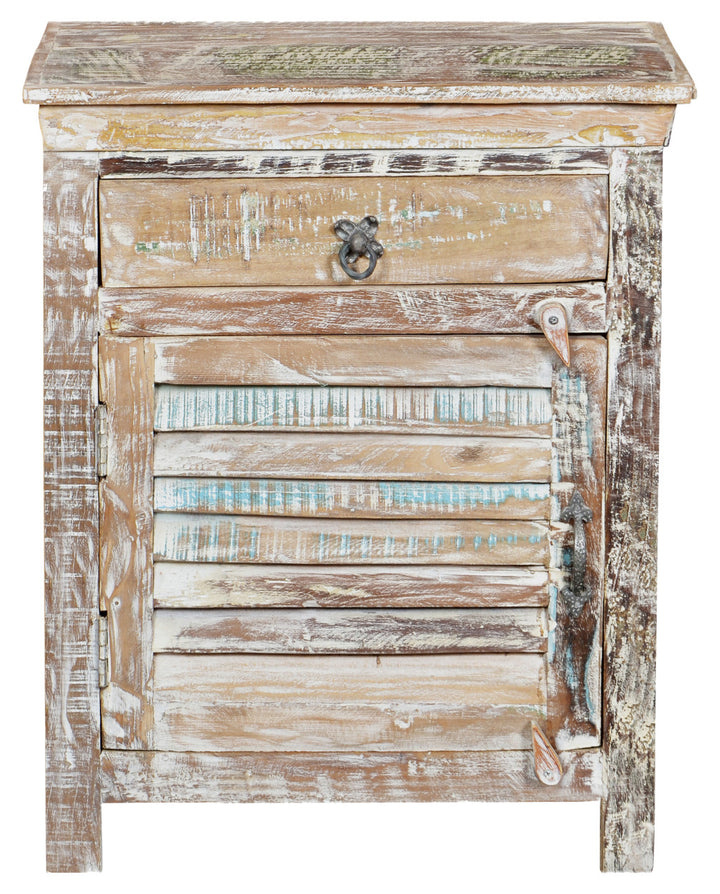 30" Distressed White One Drawer Shutter Solid Wood Nightstand