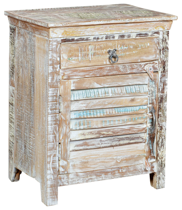 30" Distressed White One Drawer Shutter Solid Wood Nightstand