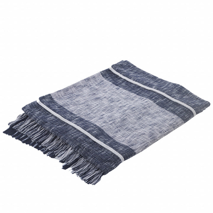 Blue Woven Cotton Geometric Throw