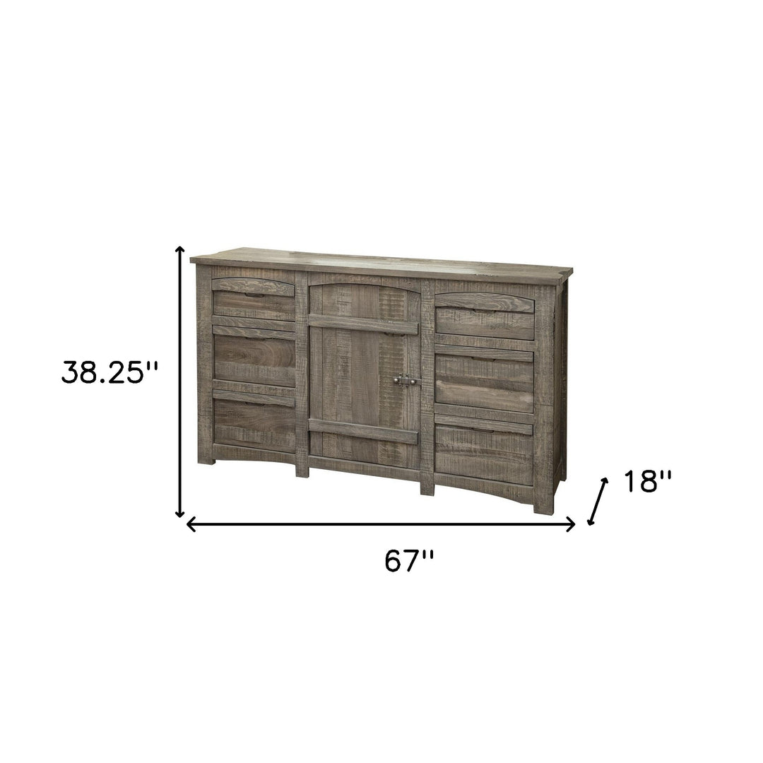 67" Gray Solid Wood Six Drawer Triple Dresser