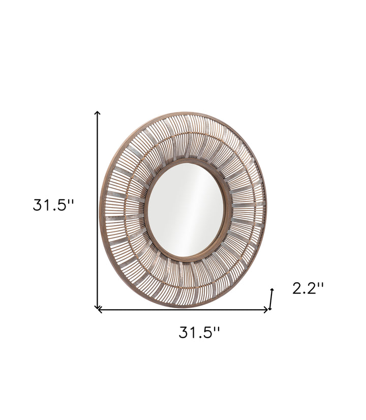 32" Brown Round Accent Mirror