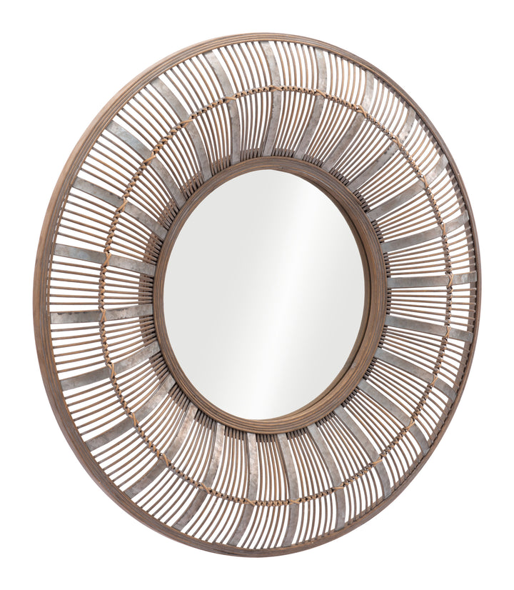 32" Brown Round Accent Mirror