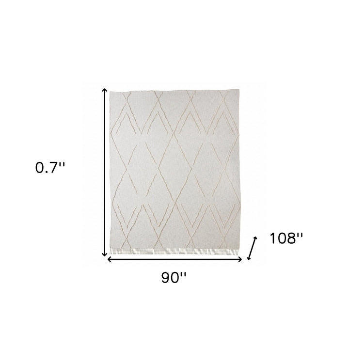 Ivory Woven Cotton Geometric Throw