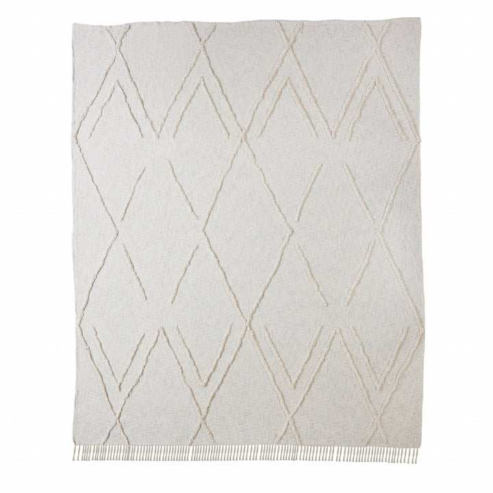 Ivory Woven Cotton Geometric Throw