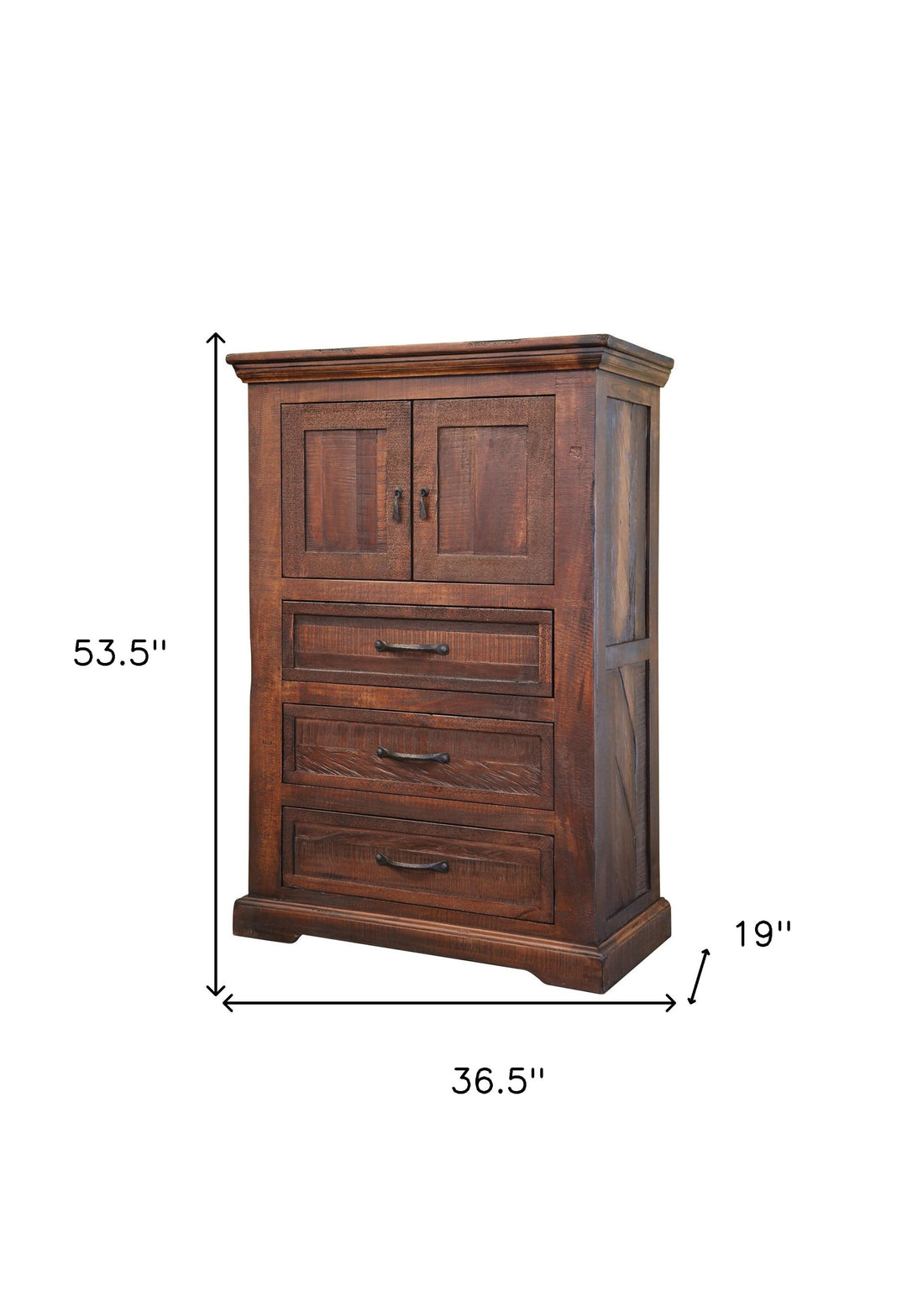 37" Brown Solid Wood Three Drawer Chest