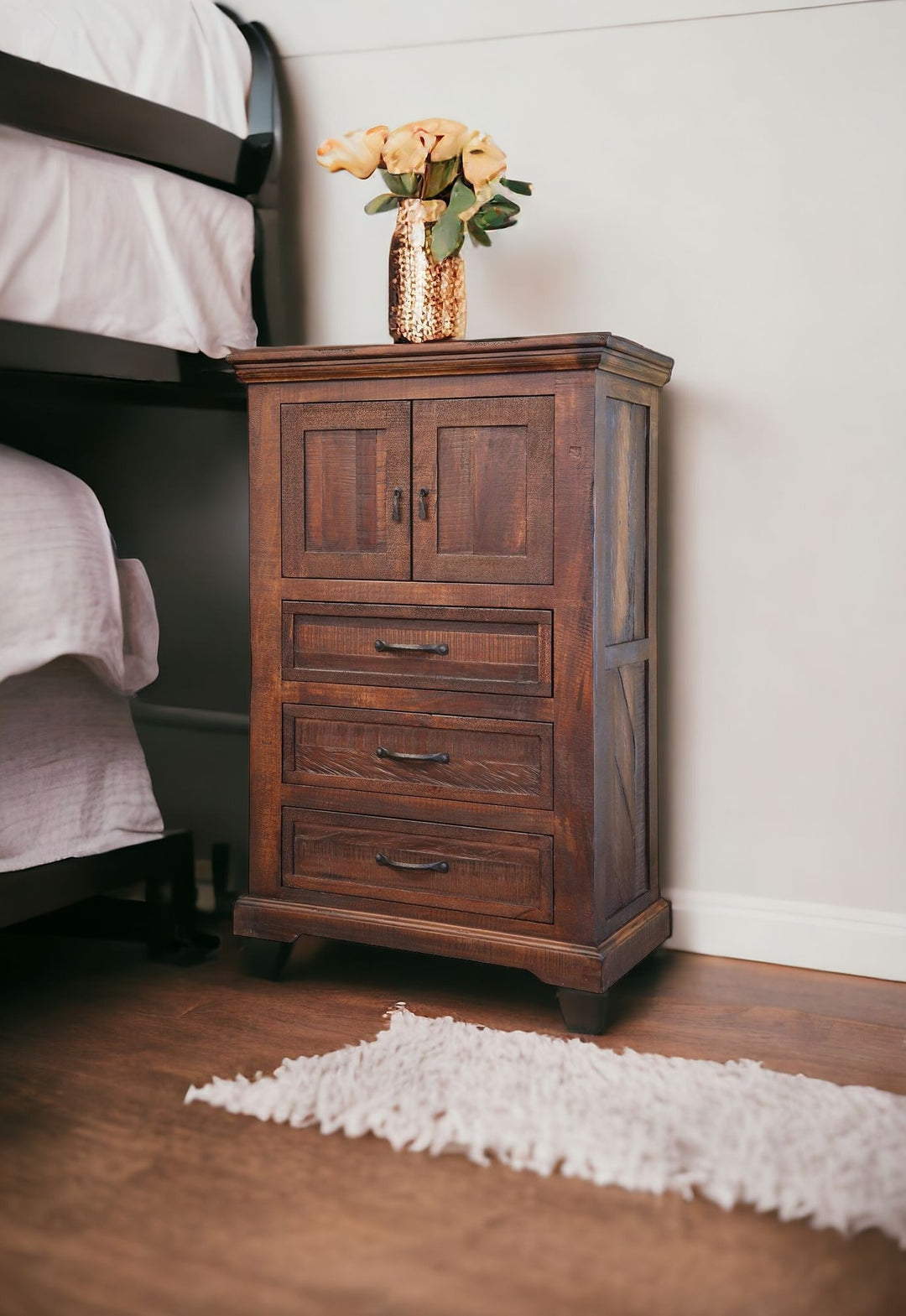 37" Brown Solid Wood Three Drawer Chest