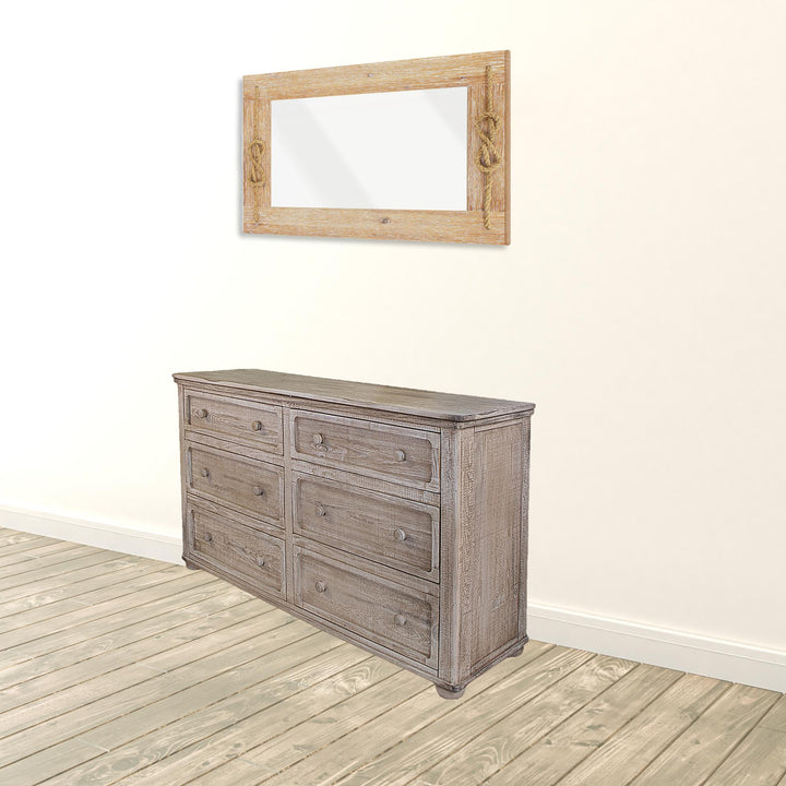 59" Natural Solid Wood Six Drawer Double Dresser