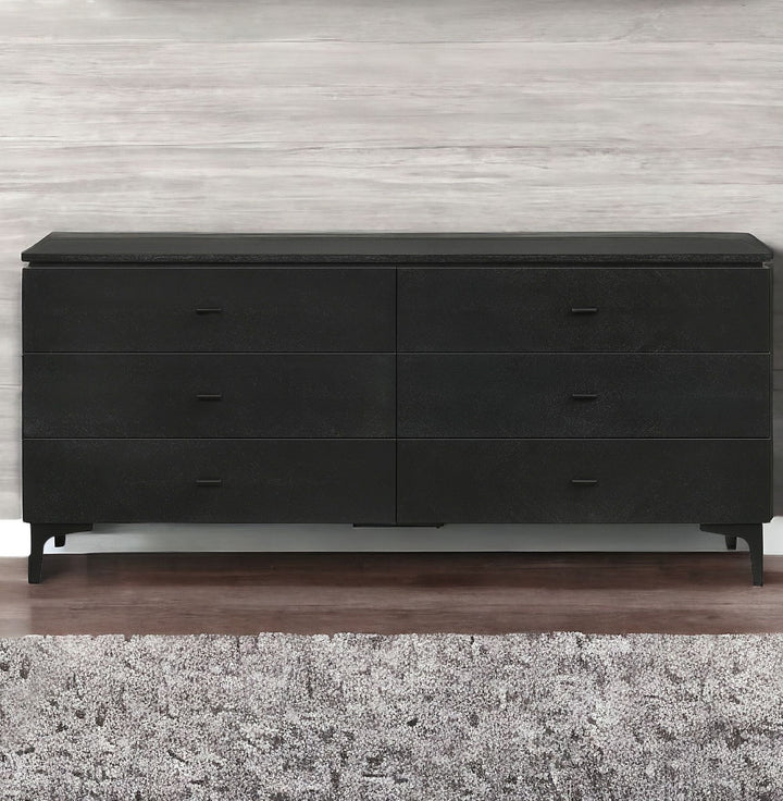 63" Black Six Drawer Double Dresser