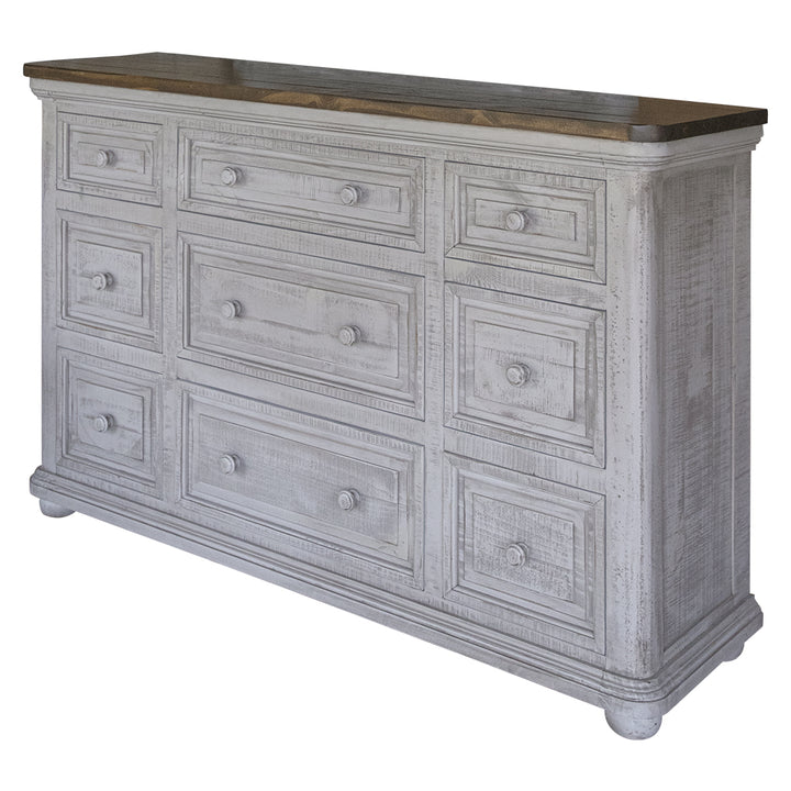 62" Gray Solid Wood Nine Drawer Triple Dresser