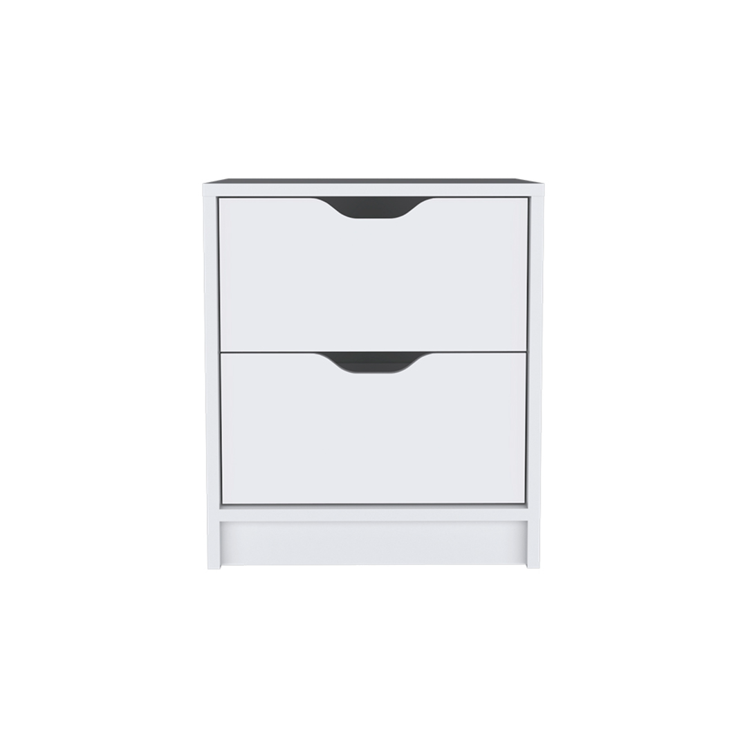 19" White Two Drawer Faux Wood Nightstand